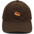 Dark brown cotton baseball cap featuring detailed hot dog embroidery on the front - Adult - Adjustable / Coffee