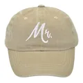 Khaki washed cotton baseball cap with white cursive Mr. embroidery for wedding gifts - Adult Size (56-60cm) / Mr. Style / Khaki