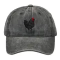 Berretto da baseball in cotone grigio scuro lavato con ricamo dettagliato di un pollo nero - Adulto - Regolabile / Nero
