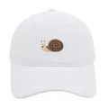 White baseball cap with brown snail embroidery featuring breathable cotton eyelets - Adult - Adjustable / White