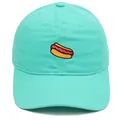 Mint green cotton baseball cap featuring detailed hot dog embroidery on a white background - Adult - Adjustable / Emerald Green