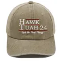 Khaki washed trucker hat with Hawk Tuah 24 embroidery and breathable mesh back - Adult - Adjustable / Khaki