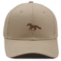 Classic khaki cotton baseball cap with detailed brown horse embroidery on the front - Adult - Adjustable / Khaki