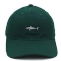 Casquette de baseball vert foncé avec broderie requin grise détaillée sur toile coton - Adulte - Réglable / Vert Foncé