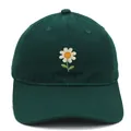 Dunkelgrüne Baumwoll-Baseballkappe mit zarter weißer Gänseblümchen-Stickerei - Erwachsene - Verstellbar / Dunkelgrün