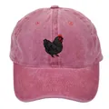 Vintage washed brick red baseball cap with black hen embroidery and adjustable strap - Adult - Adjustable / Burgundy