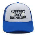 Μπλε και λευκό καπέλο trucker με τύπωμα Support Day Drinking και σχέδιο μπύρας - Βασιλικό Μπλε + Λευκό