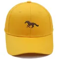 Classic bright yellow cotton baseball cap featuring dark brown horse embroidery on front - Adult - Adjustable / Yellow