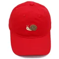 Red cotton baseball cap featuring a minimalist snail embroidery on the front panel - Adult - Adjustable / Red