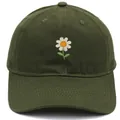 Armeegrüne Baseballkappe mit Gänseblümchen-Stickerei auf weichem Baumwolltwill - Erwachsene - Verstellbar / Armeegrün