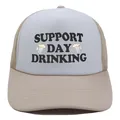 Détail de la casquette trucker Support Day Drinking avec devant blanc et filet kaki - Beige + Blanc