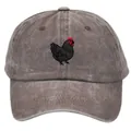 Washed cotton baseball cap in vintage brown with detailed black hen embroidery - Adult - Adjustable / Coffee