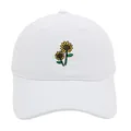 Classic white cotton baseball cap featuring colorful sunflower flower embroidery on front - White