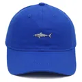 Casquette de baseball en coton bleu vif avec broderie de requin gris sur le devant - Adulte - Réglable / Bleu saphir
