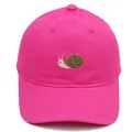 Pink cotton baseball cap featuring a cute snail embroidery on a white background - Adult - Adjustable / Rose Red