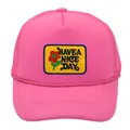 Pink trucker hat with Have a Nice Day floral embroidery and breathable mesh back - All Rose Red