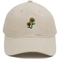 Beige baseball cap with sunflower embroidery made of washed cotton twill fabric - Beige