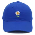 Königsblaue Baseballkappe mit gestickter Gänseblümchen-Blüte aus Baumwoll-Segeltuch - Erwachsene - Verstellbar / Saphirblau