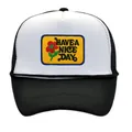 Gorra trucker clásica en blanco y negro con parche bordado amarillo Have a Nice Day y flor - Negro+Blanco