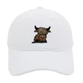 White cotton baseball cap with highland cow embroidery in a classic minimalist style - Adult 56-60cm / White