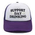 Casquette trucker violette et blanche avec imprimé Support Day Drinking et bière - Violet + Blanc