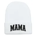 Bonnet blanc en maille brodé MAMA pour femme accessoire d'hiver chaud et élégant - 48-54CM / Style MAMA / Blanc