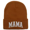 Bonnet en maille côtelée marron avec broderie MAMA 3D pour la chaleur hivernale - 48-54CM / Style MAMA / Caramel