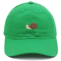Green cotton baseball cap with detailed snail embroidery and curved brim for summer sun protection - Adult - Adjustable / Green