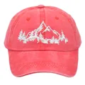 Vintage rote gewaschene Baumwoll-Baseballkappe mit weißer Bergwald-Stickerei für Outdoor - Erwachsene - Verstellbar / Rot