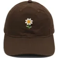 Dunkelbraune Baseballkappe aus Baumwolle mit weißer Gänseblümchen Stickerei auf der Vorderseite - Erwachsene - Verstellbar / Kaffeebraun