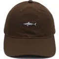 Casquette de baseball marron foncé avec broderie de requin gris en coton sergé de qualité - Adulte - Réglable / Café