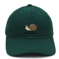 Dark green baseball cap featuring detailed snail embroidery on cotton twill fabric - Adult - Adjustable / Dark Green