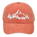 Gewaschene korallenorange Baseballkappe mit weißer Berg- und Waldstickerei - Erwachsene - Verstellbar / Orange