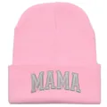Bonnet en maille rose avec broderie MAMA en 3D pour la chaleur et le confort - 48-54CM / Style MAMA / Rose