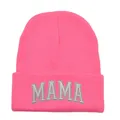 Bonnet en tricot rose avec broderie MAMA en 3D pour femme, couvre-chef chaud d'hiver - 48-54CM / Style MAMA / Rouge pastèque