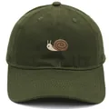 Olive green cotton baseball cap with detailed snail embroidery and curved brim - Adult - Adjustable / Army Green