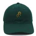 Dark green washed cotton baseball cap featuring embroidered sunflowers on the front - Dark Green