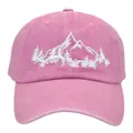 Pink washed cotton baseball cap with white mountain and forest embroidery detail - Adult - Adjustable / Pink
