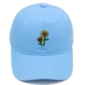 Light blue washed cotton baseball cap with delicate sunflower embroidery for women - Sky Blue