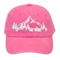 Pink washed cotton baseball cap with white mountain embroidery for outdoor hiking - Adult - Adjustable / Rose Red