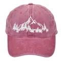 Vintage washed dark red baseball cap with mountain and forest embroidery on front - Adult - Adjustable / Burgundy