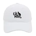 Weiße Baseballkappe mit schwarzer Cat Mom Stickerei und Katzen-Silhouette - Weiß