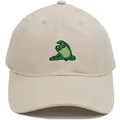 Klassieke beige katoenen honkbalpet met groene kikkerborduring die stretcht - Beige