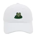Witte baseballpet met schattig groen geborduurd kikkertje van hoogwaardig katoen - Volwassene - Verstelbaar / Wit