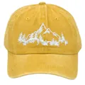 Mustard yellow washed cotton baseball cap featuring white mountain forest embroidery - Adult - Adjustable / Yellow