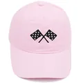 Pink cotton baseball cap with embroidered racing checkered flags and soft top crown - Adult - Adjustable / Pink