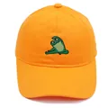 Klassieke feloranje katoenen honkbalpet met borduursel van een groene yoga kikker - Oranje