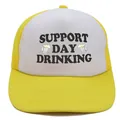 Casquette trucker jaune et blanche avec imprimé Support Day Drinking et filet - Jaune + Blanc