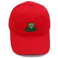 Rode honkbalpet met groene cartoon kikker borduurwerk van katoenen canvas - Volwassene - Verstelbaar / Rood