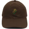 Brown washed cotton baseball cap with yellow sunflower floral embroidery on front - Coffee
